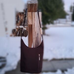 Vintage Dark Brown Hobo Shoulder Bag | Minimalist Sleek Aesthetic | Silv Hardwar